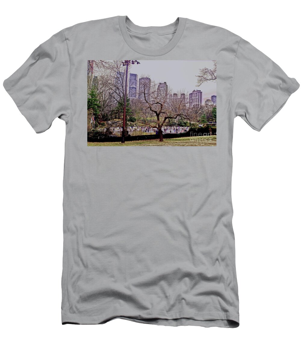 Iceskating Rink T-Shirt featuring the photograph Ice Skaters on Wollman Rink #1 by Sandy Moulder