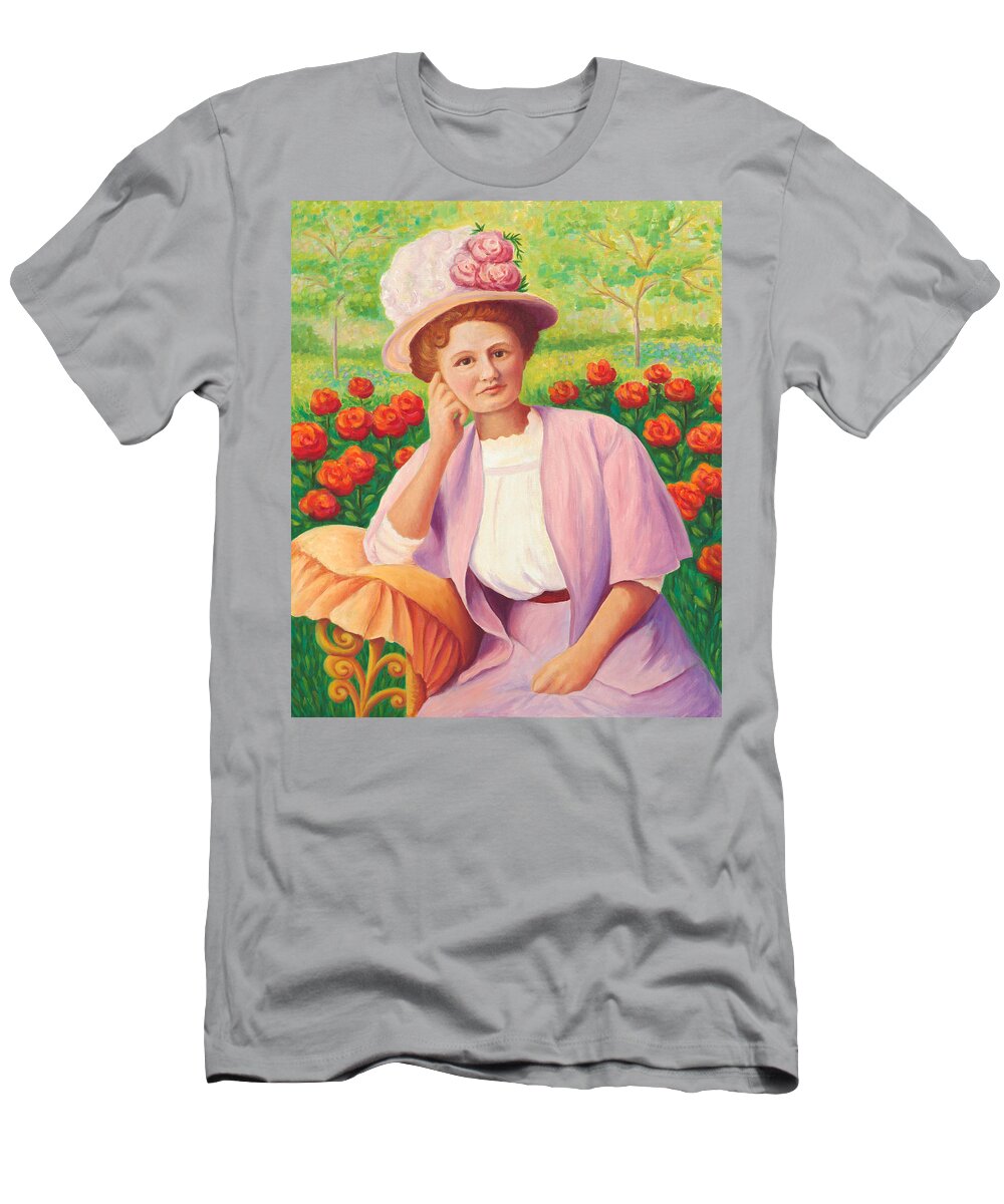 Portrait T-Shirt featuring the painting Ida in the Garden by Amy Vangsgard