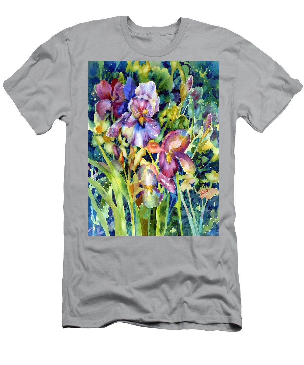 Watercolor T-Shirt featuring the painting Iris II #1 by Ann Nicholson