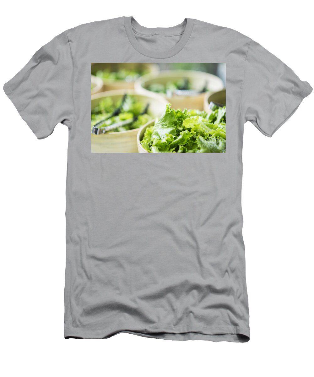 Bar T-Shirt featuring the photograph Lettuce Salad Leaves In Bowls In Restaurant Display #1 by JM Travel Photography