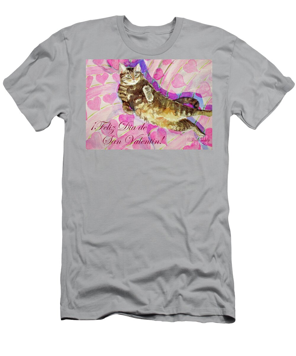 Cat T-Shirt featuring the painting Mocha San Valentin 2 by Joan Coffey