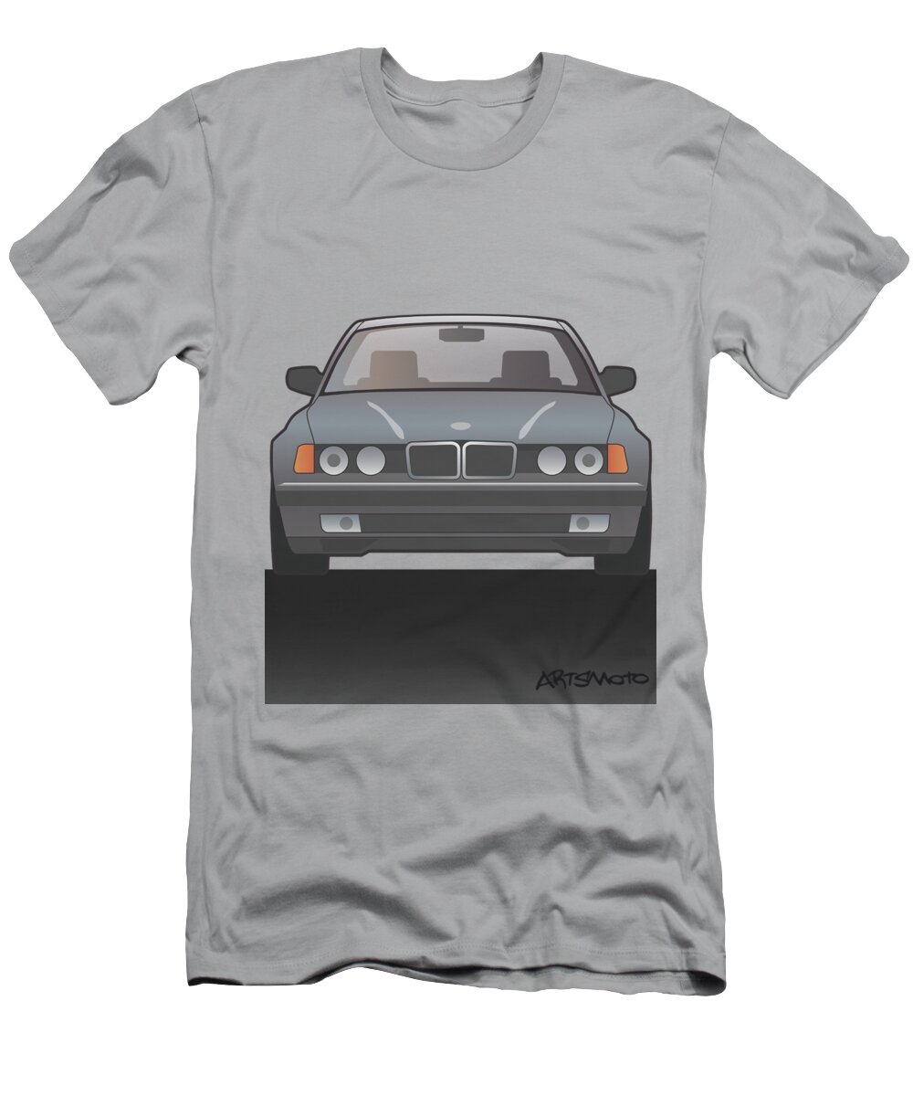 Car T-Shirt featuring the mixed media Modern Euro Icons Series BMW E32 740i #1 by Tom Mayer II Monkey Crisis On Mars