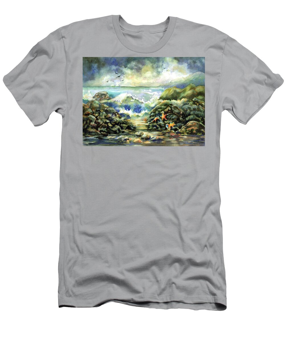 Watercolor T-Shirt featuring the painting On The Rocks by Ann Nicholson