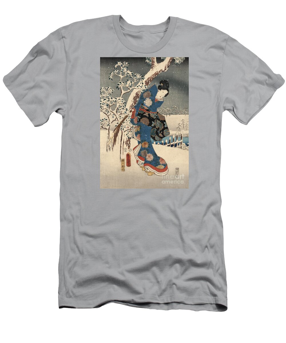 Kunisada T-Shirt featuring the painting Print from the Tale of Genji by Kunisada and Hiroshige