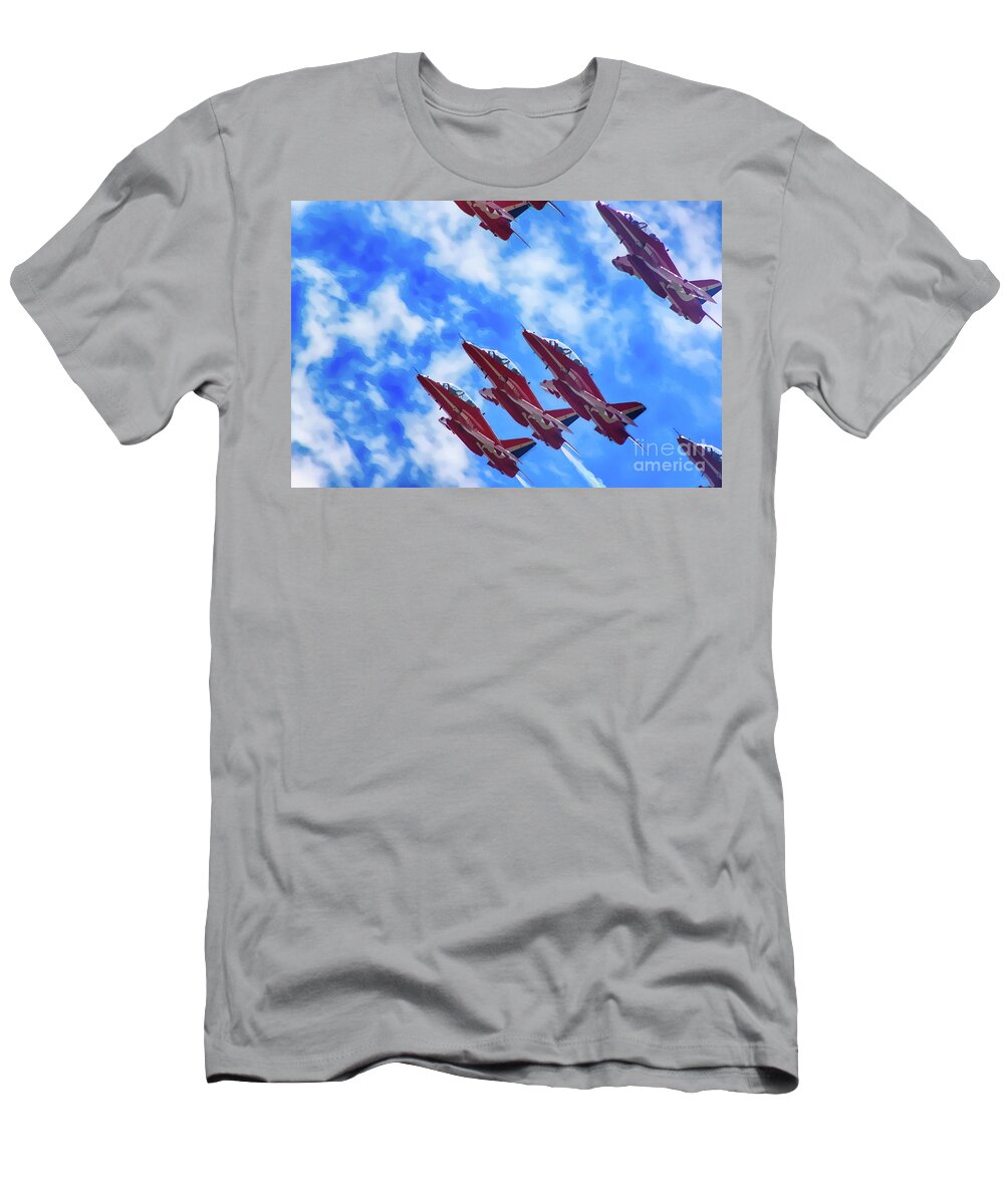 Aircraft T-Shirt featuring the photograph Red Arrows #1 by Roger Lighterness