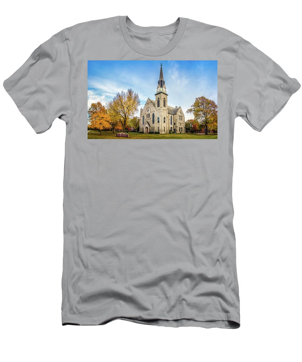 Stone T-Shirt featuring the photograph Stone Chapel Fall #1 by Allin Sorenson