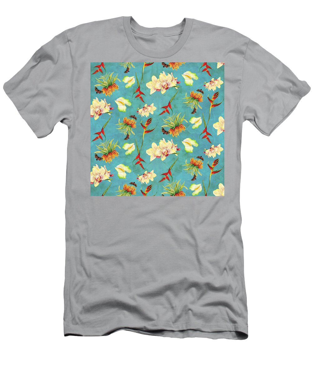 Orchid T-Shirt featuring the painting Tropical Island Floral Half Drop Pattern by Audrey Jeanne Roberts