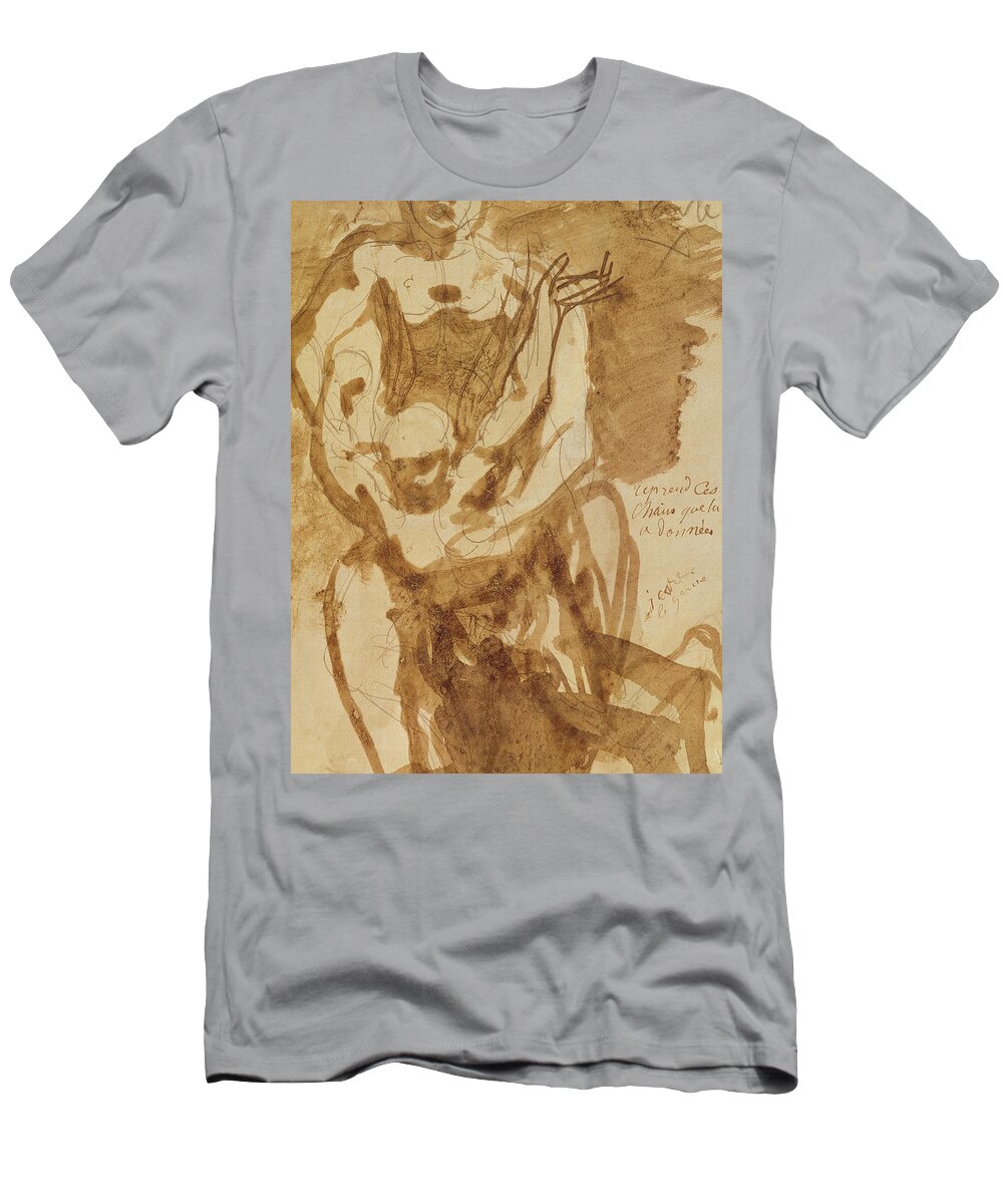 Rodin T-Shirt featuring the drawing Two Figures by Auguste Rodin