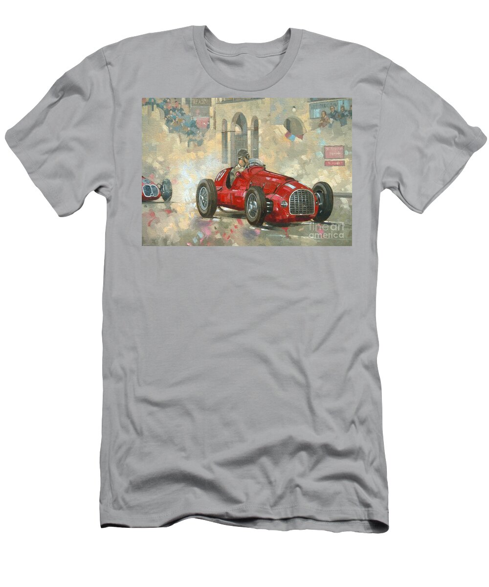 Whitehead T-Shirt featuring the painting Whitehead's Ferrari passing the pavillion - Jersey by Peter Miller