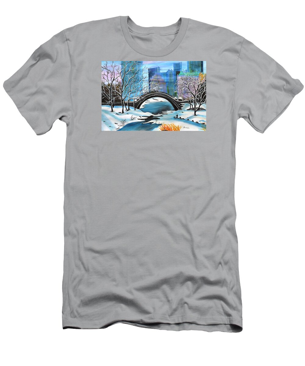 Winter T-Shirt featuring the painting Winter in New York II by Manjiri Kanvinde