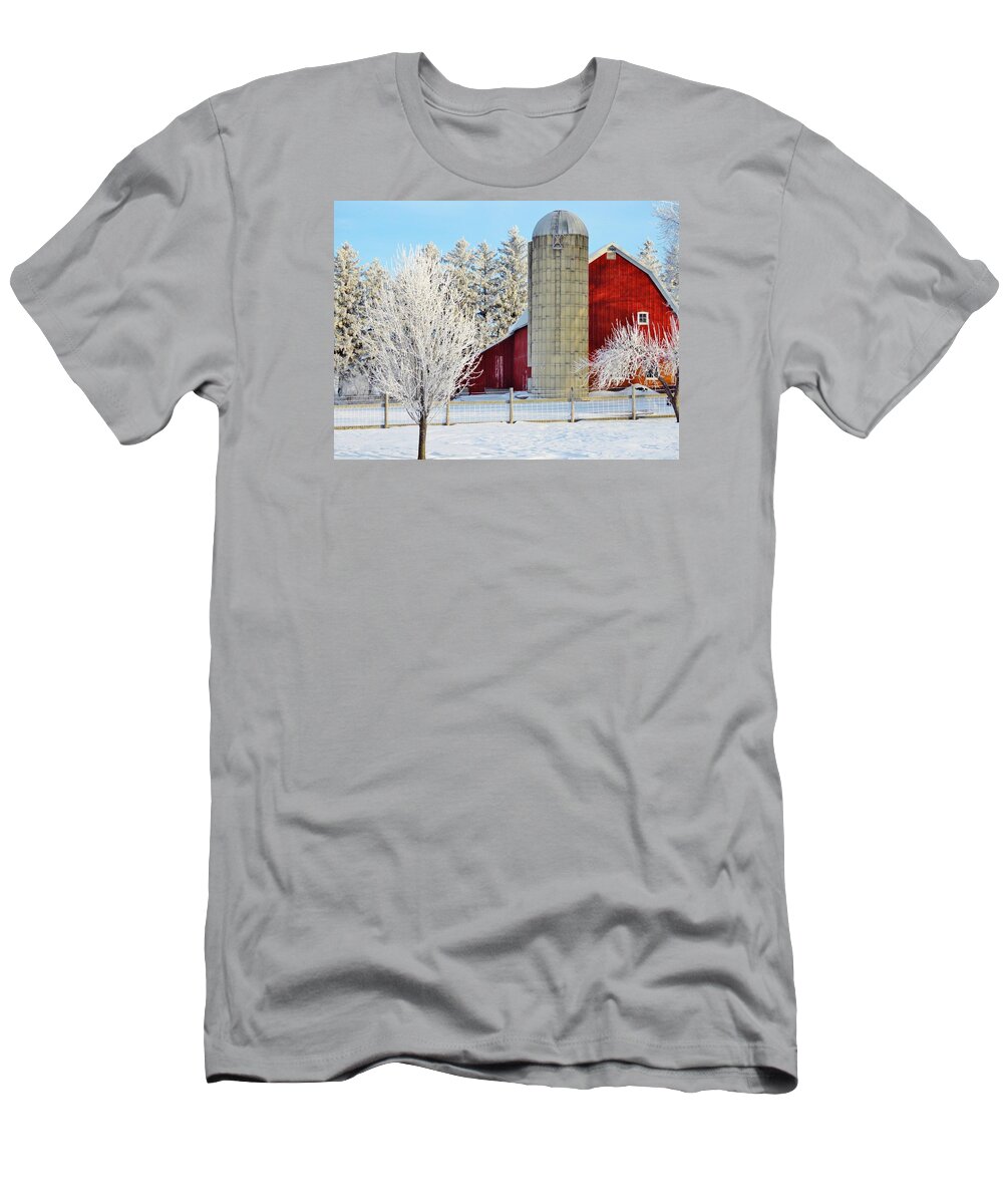 Barns T-Shirt featuring the photograph Winter on the Farm #1 by Lori Frisch