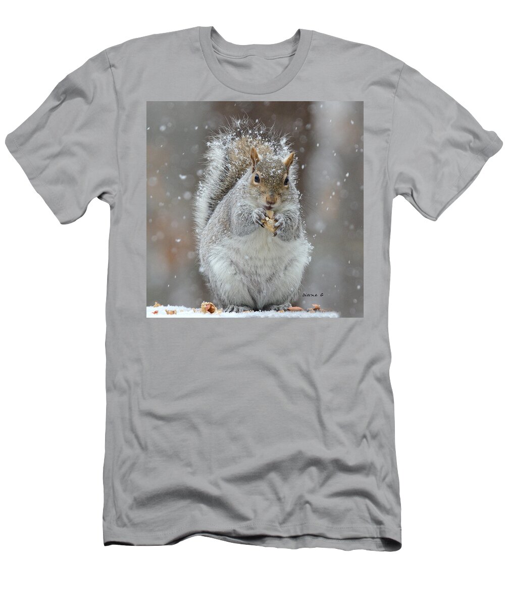Winter Squirrel T-Shirt featuring the photograph Winter Squirrel #1 by Diane Giurco