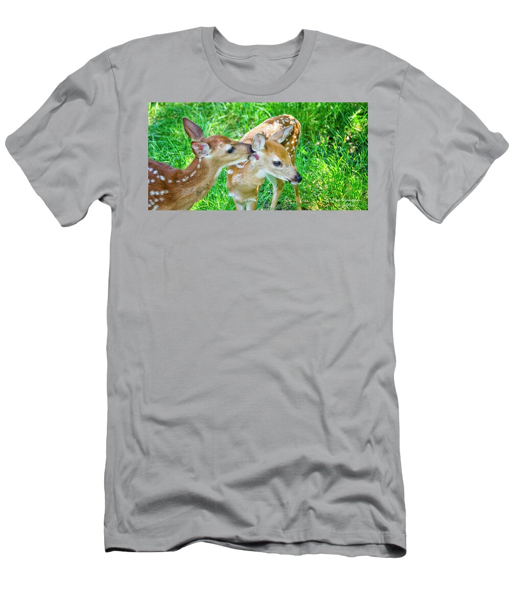Fawns T-Shirt featuring the photograph You Missed a Spot #1 by Peg Runyan