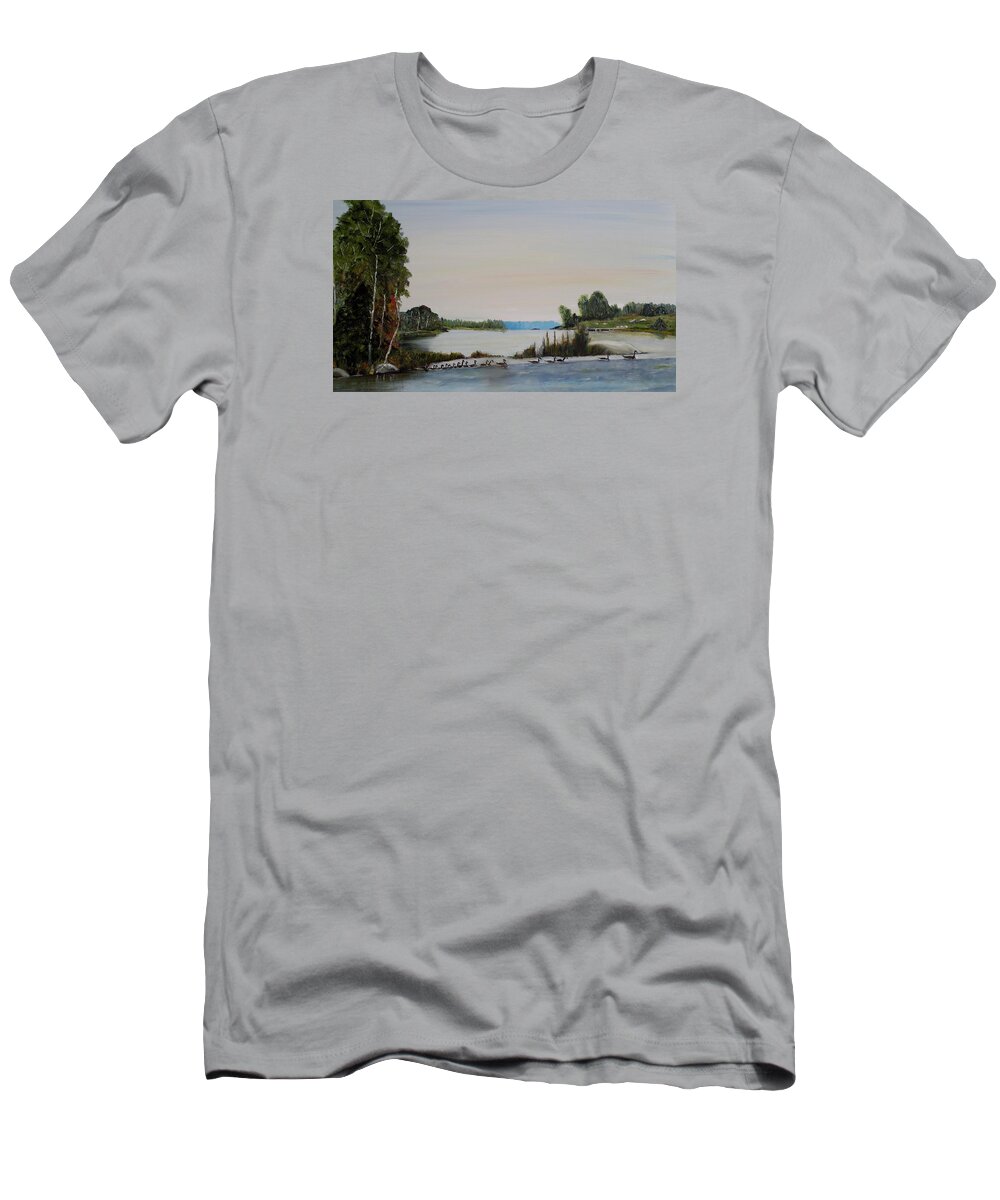 Geese T-Shirt featuring the painting 19 Geese by Marilyn McNish