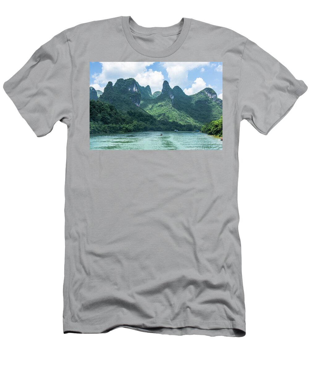 River T-Shirt featuring the photograph Lijiang River and karst mountains scenery #19 by Carl Ning