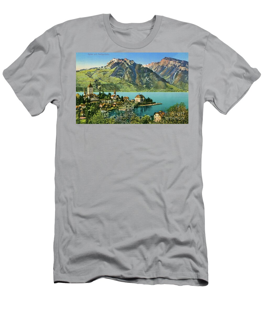 T-Shirt featuring the photograph 1900s Switzerland Swiss Alps Spiez mit Ralligstoecke by Heidi De Leeuw