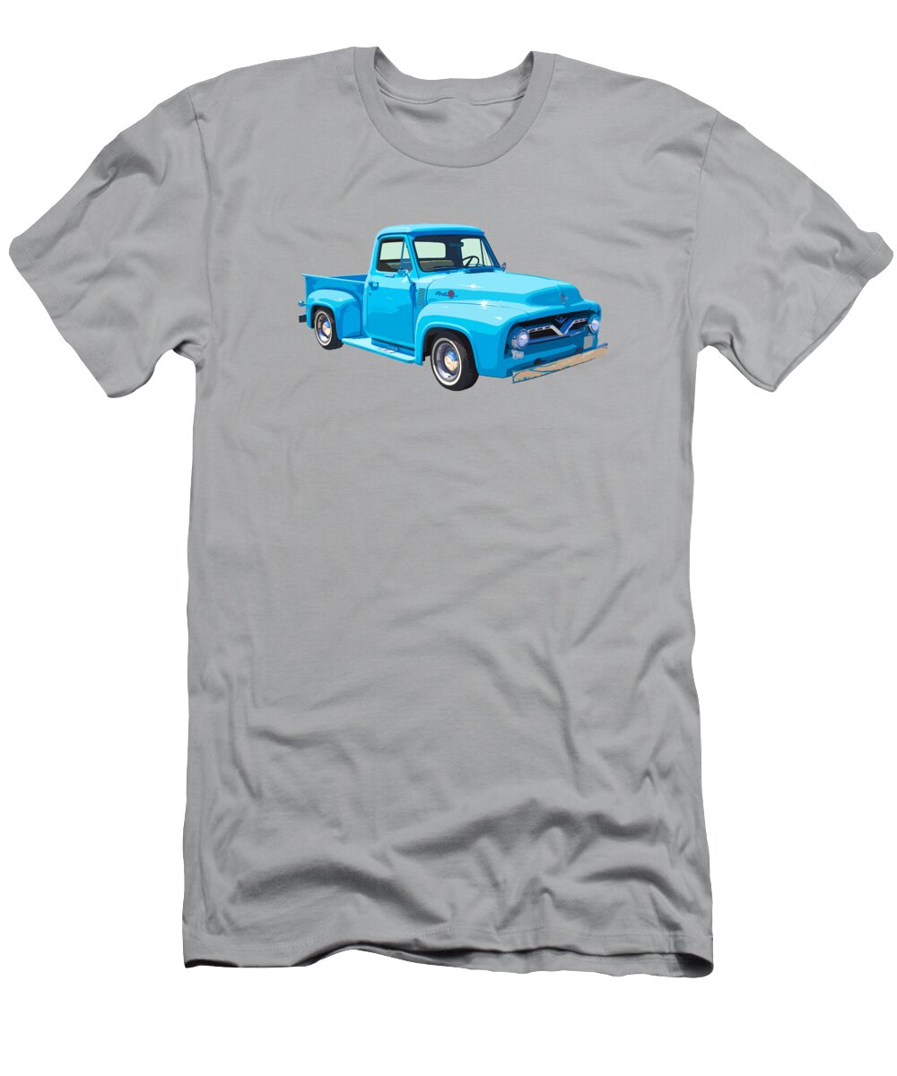 Ford F100 Truck T-Shirt featuring the photograph 1955 Ford F100 Blue Pickup Truck Canvas by Keith Webber Jr