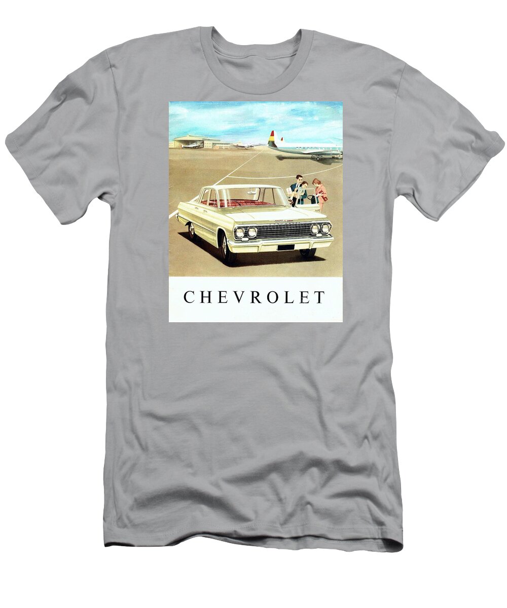 1963 T-Shirt featuring the painting 1963 Chevrolet art work brochure front view by Vintage Collectables