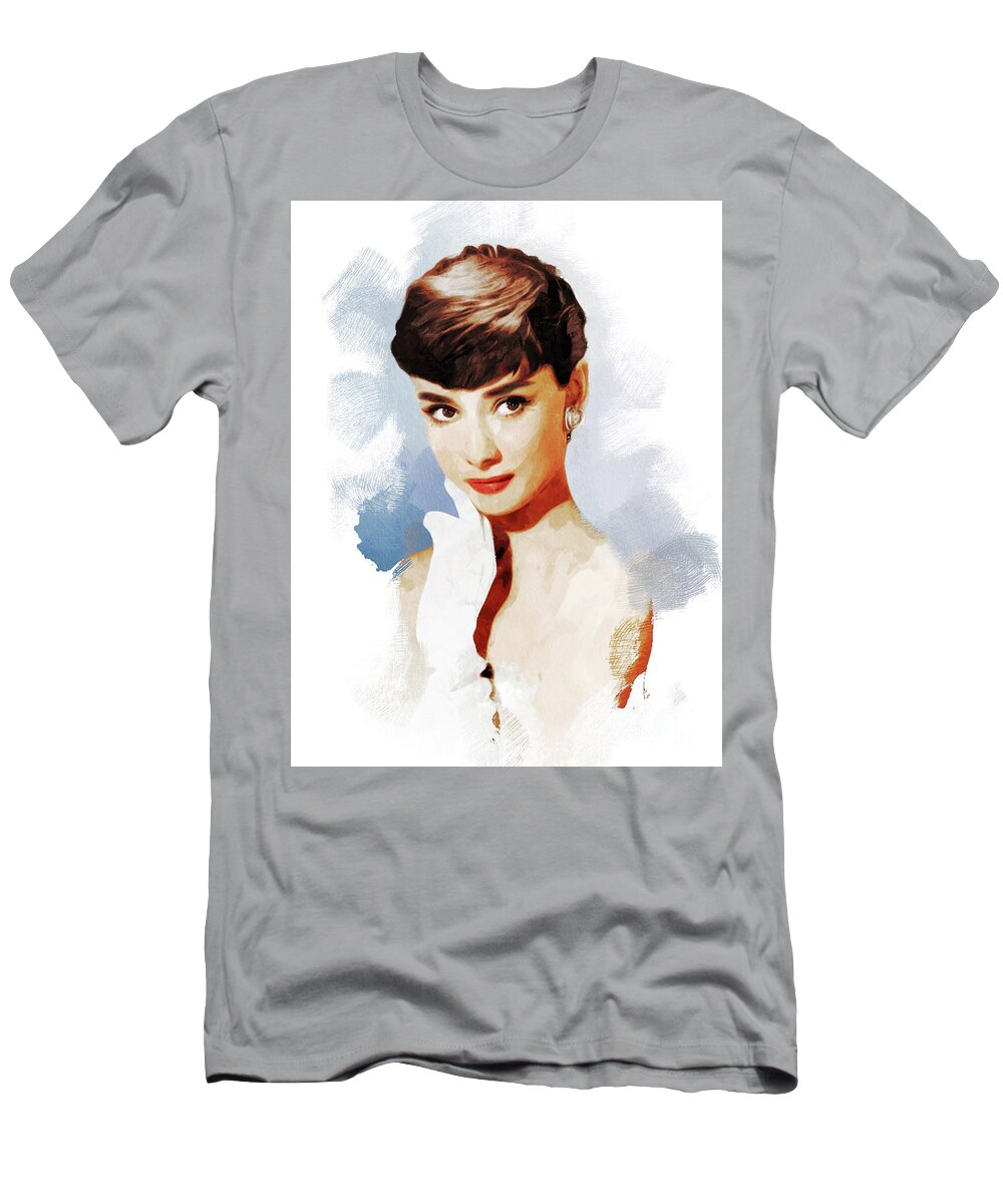 Audrey T-Shirt featuring the painting Audrey Hepburn, Actress #2 by Esoterica Art Agency