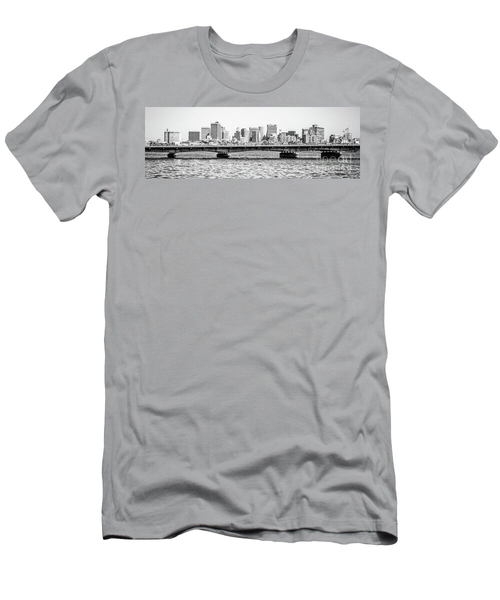 America T-Shirt featuring the photograph Boston Skyline Black and White Panorama Photo #2 by Paul Velgos