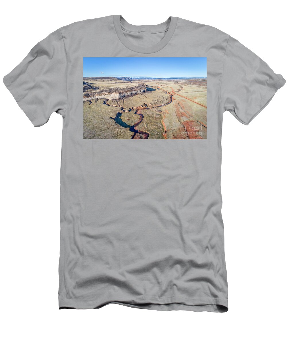 Colorado T-Shirt featuring the photograph creek at Colorado foothills - aerial view #2 by Marek Uliasz