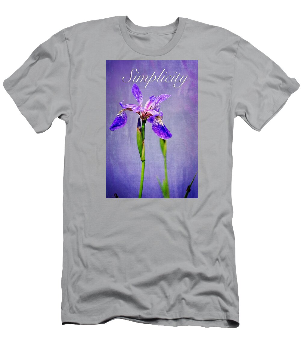 Inspirational Purple Wild Iris Print T-Shirt featuring the photograph Inspirational Wild Iris Print #2 by Gwen Gibson