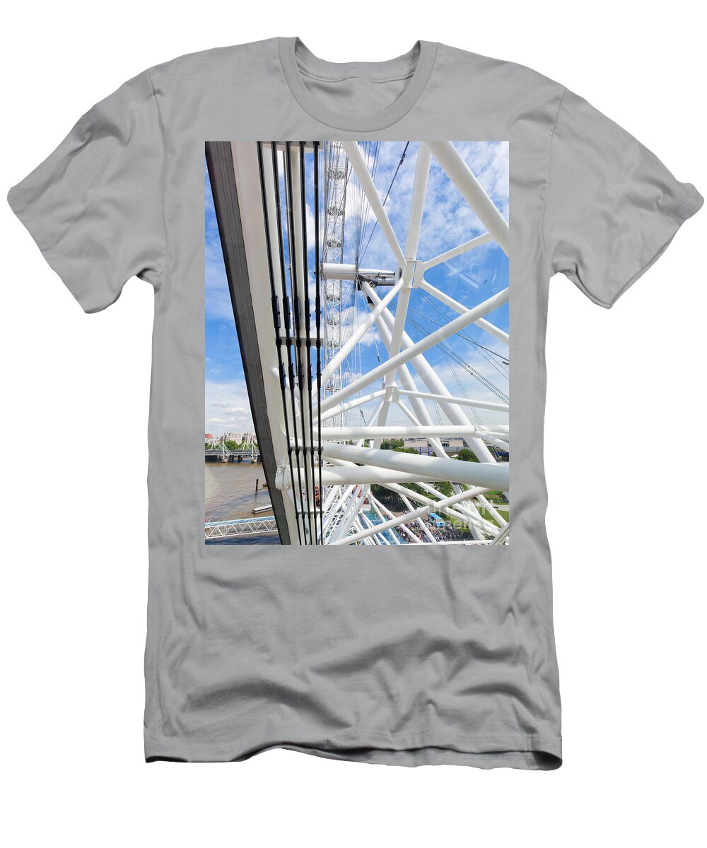 London T-Shirt featuring the photograph London Eye construction, mechanism as seen from the capsule. London, UK #2 by Michal Bednarek