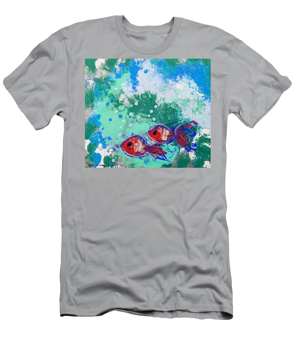 Fish T-Shirt featuring the painting 2 Red Fish by Gina De Gorna