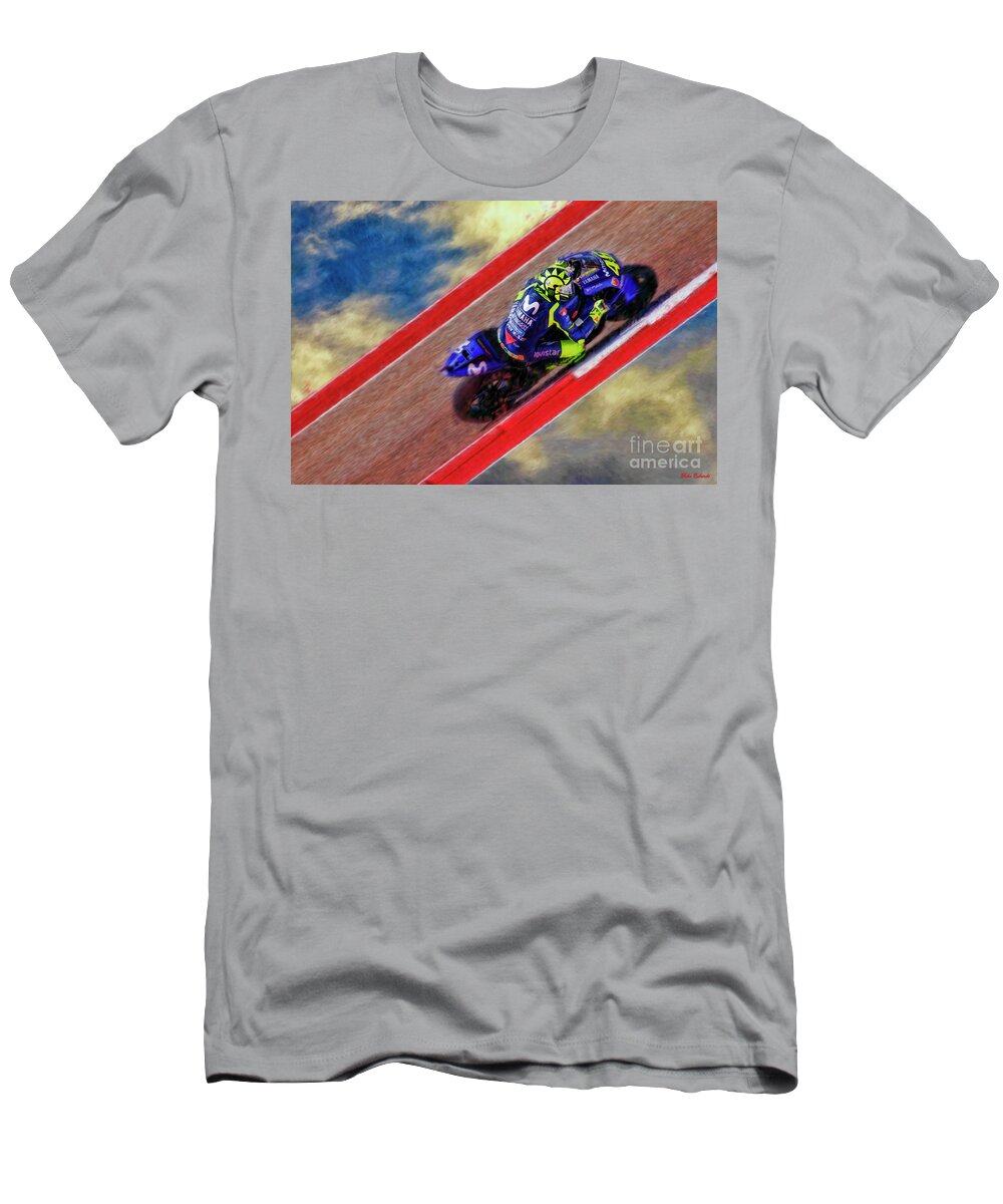 Valentino Rossi T-Shirt featuring the photograph 2018 Motogp Valentino Rossi Sky Track by Blake Richards