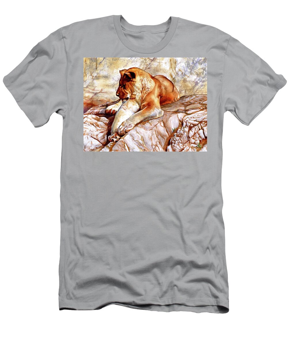 Lion T-Shirt featuring the painting #232 Sleeping Lioness #232 by William Lum