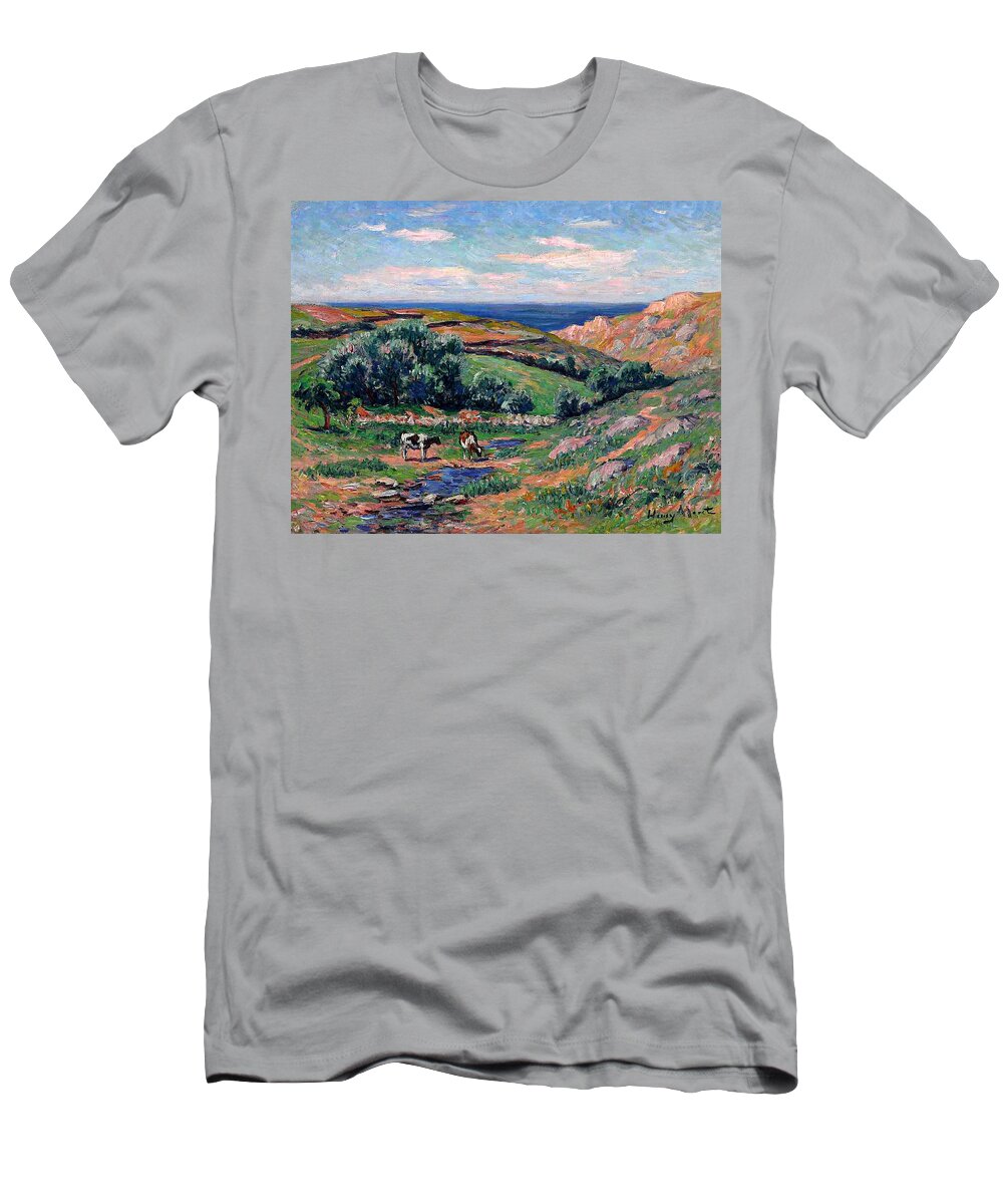 A Valley In Sadaine T-Shirt featuring the painting A Valley in Sadaine by Henri Moret