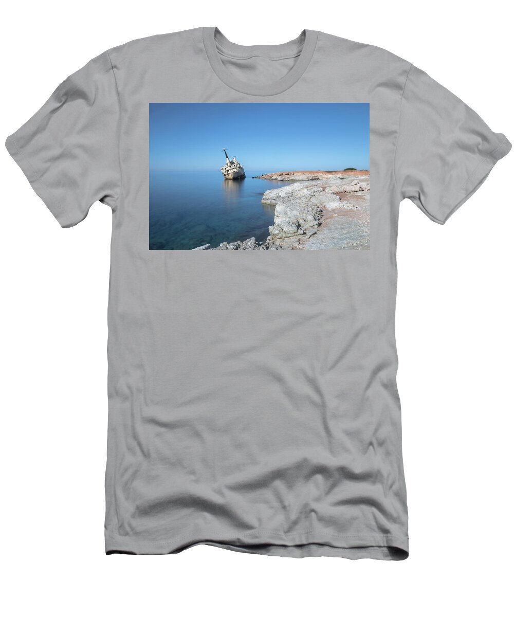 Edro Iii T-Shirt featuring the photograph Edro III shipwreck - Cyprus #3 by Joana Kruse