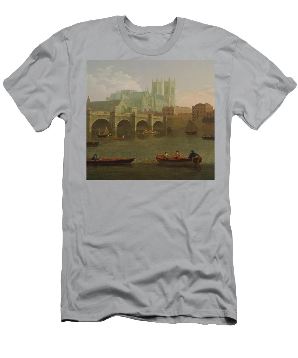 Joseph Farington (1747-1821)-‘westminster Abbey And Bridge’-oil On Canvas-1794 T-Shirt featuring the painting Westminster Abbey and bridge #3 by Joseph Farington