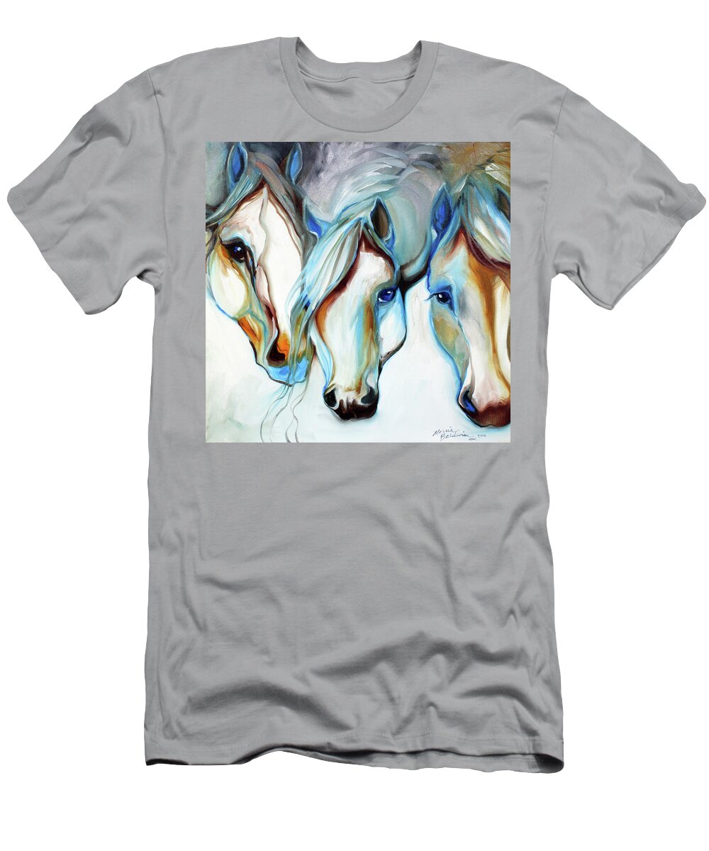 Horse T-Shirt featuring the painting 3 WILD HORSES in ABSTRACT by Marcia Baldwin