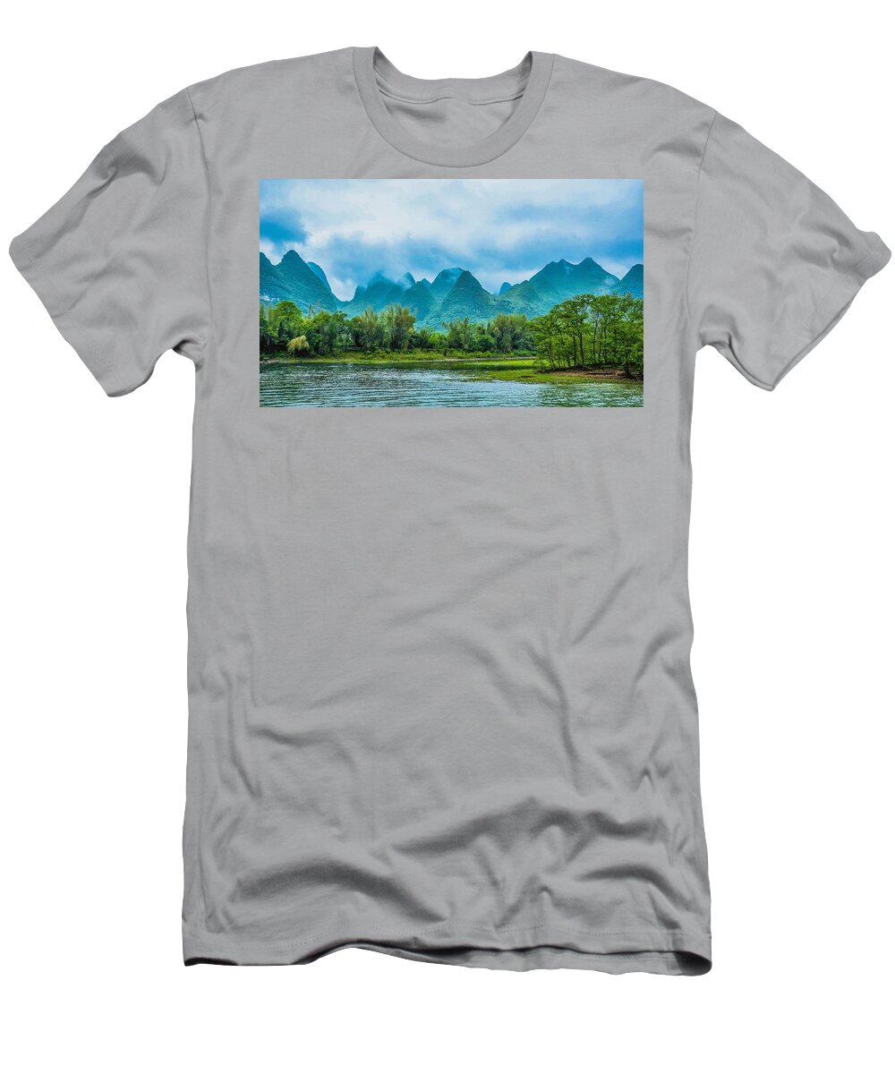 Scenery T-Shirt featuring the photograph Karst mountains and Lijiang River scenery #35 by Carl Ning