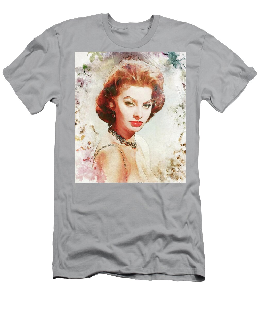 Sophia T-Shirt featuring the digital art Sophia Loren, Vintage Actress #4 by Esoterica Art Agency