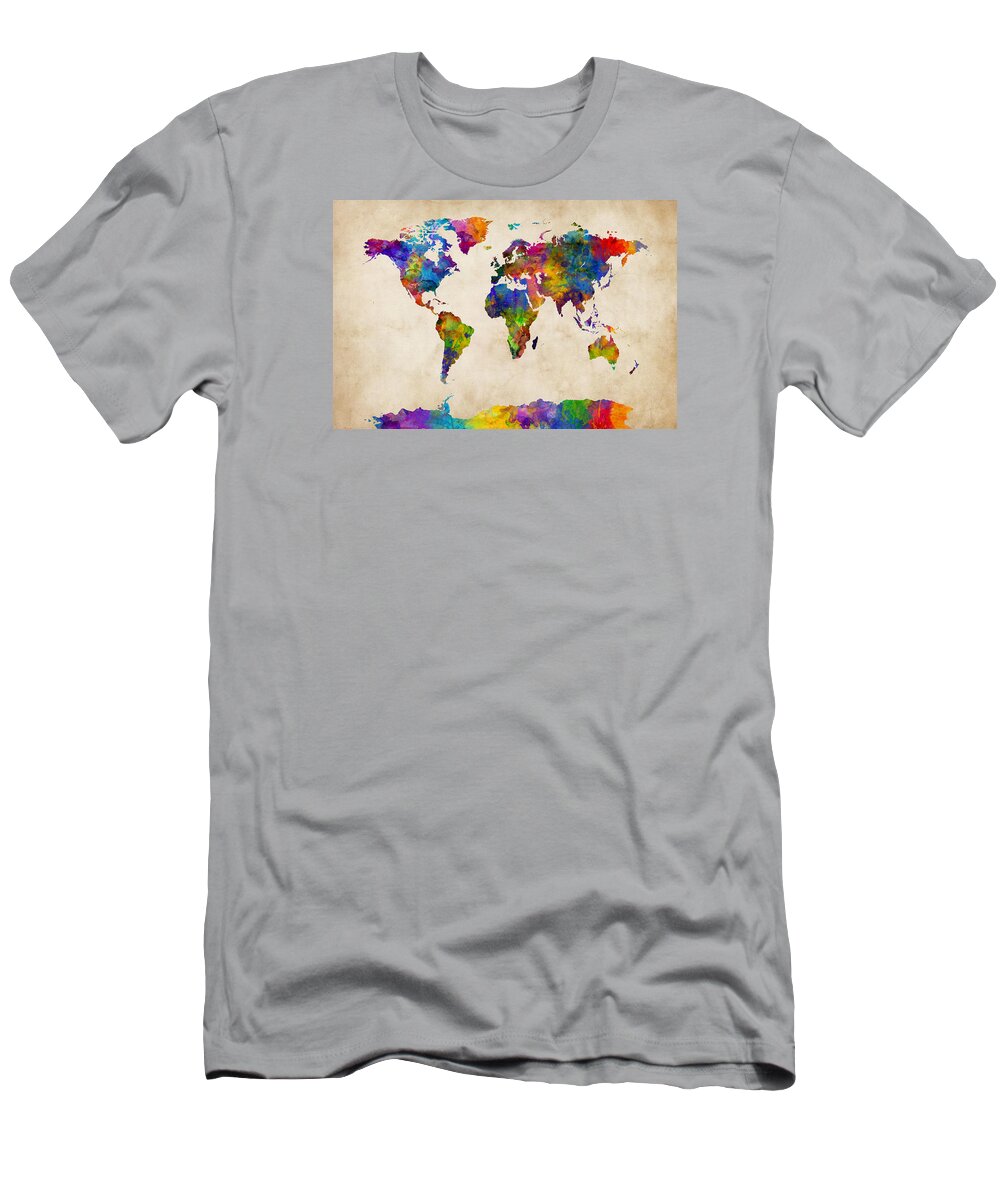 World Map T-Shirt featuring the digital art Watercolor Map of the World Map #4 by Michael Tompsett
