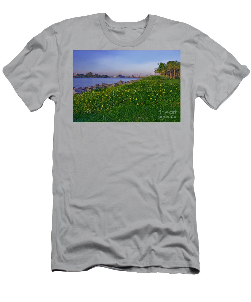 Lake Worth Inlet T-Shirt featuring the photograph 43- Smokestacks and Sunflowers by Joseph Keane