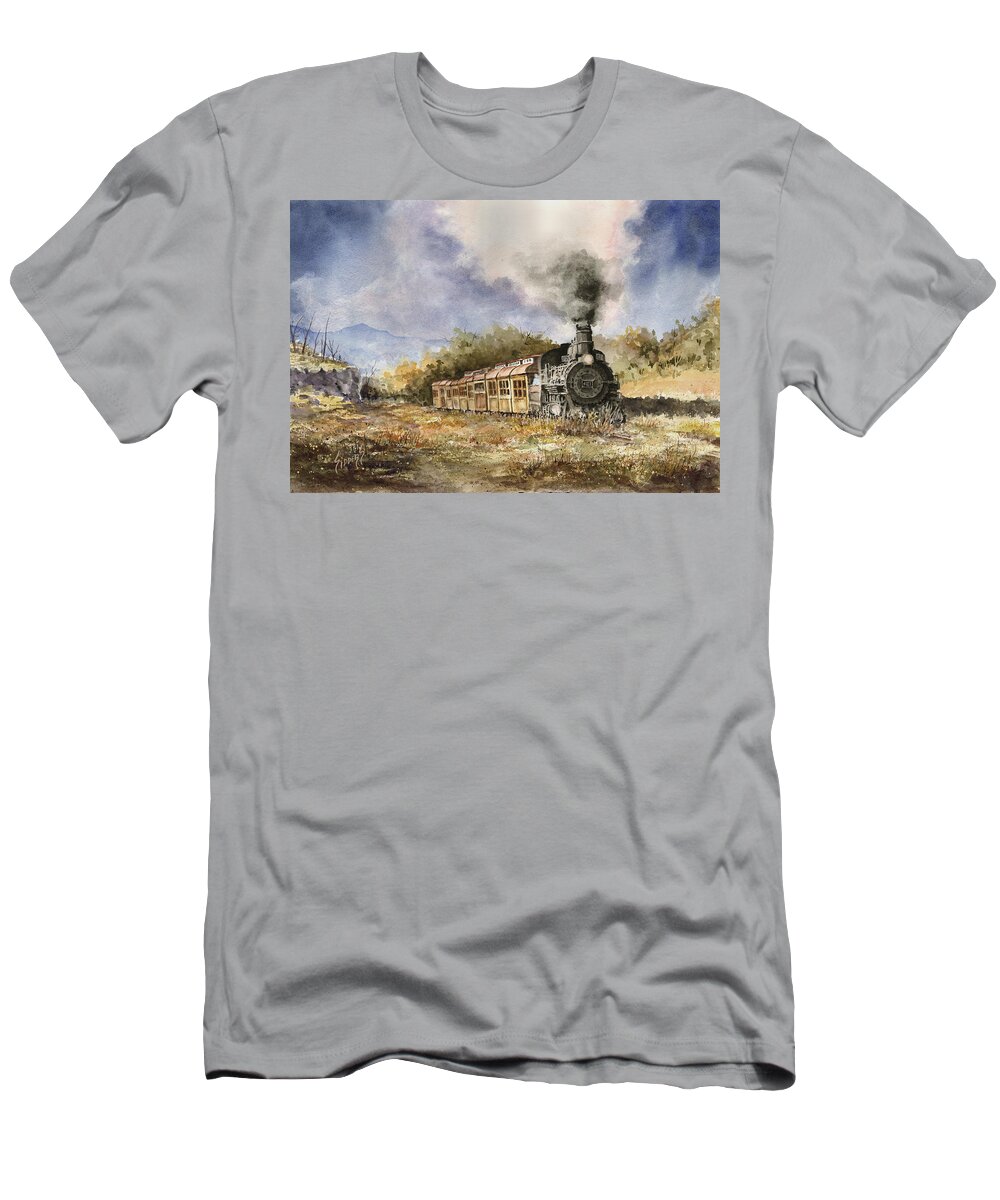 Train T-Shirt featuring the painting 481 From Durango by Sam Sidders