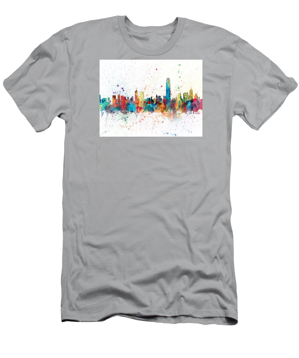 Watercolour T-Shirt featuring the digital art Hong Kong Skyline #5 by Michael Tompsett