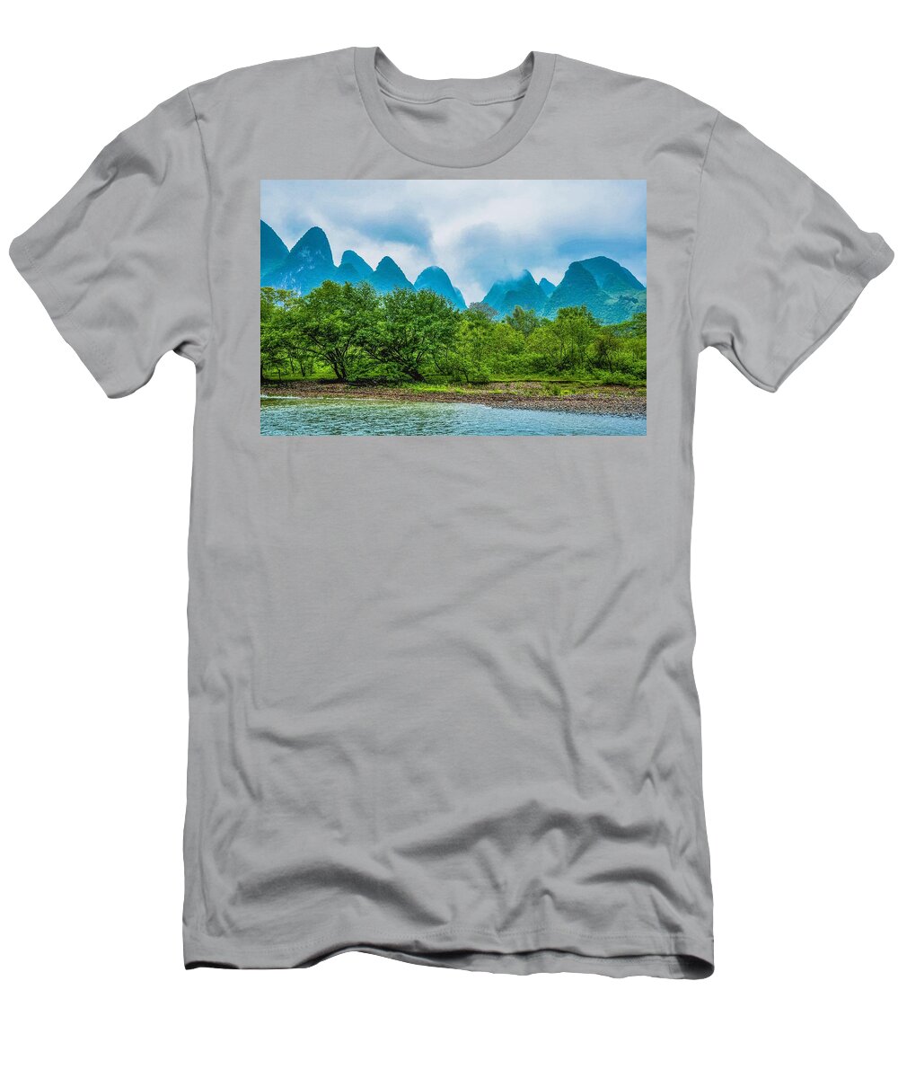 Scenery T-Shirt featuring the photograph Karst mountains and Lijiang River scenery #59 by Carl Ning