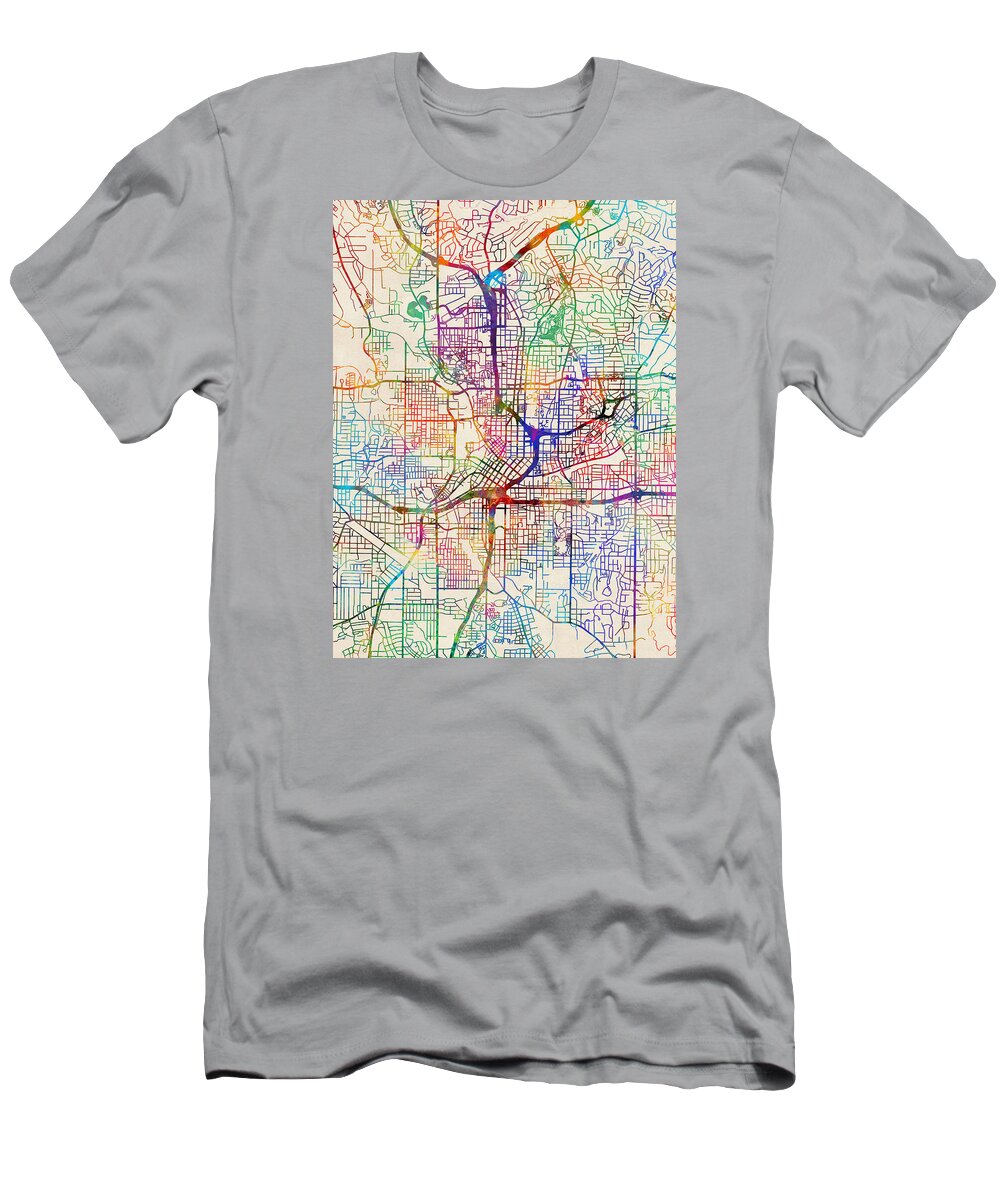 Street Map T-Shirt featuring the digital art Atlanta Georgia City Map #6 by Michael Tompsett