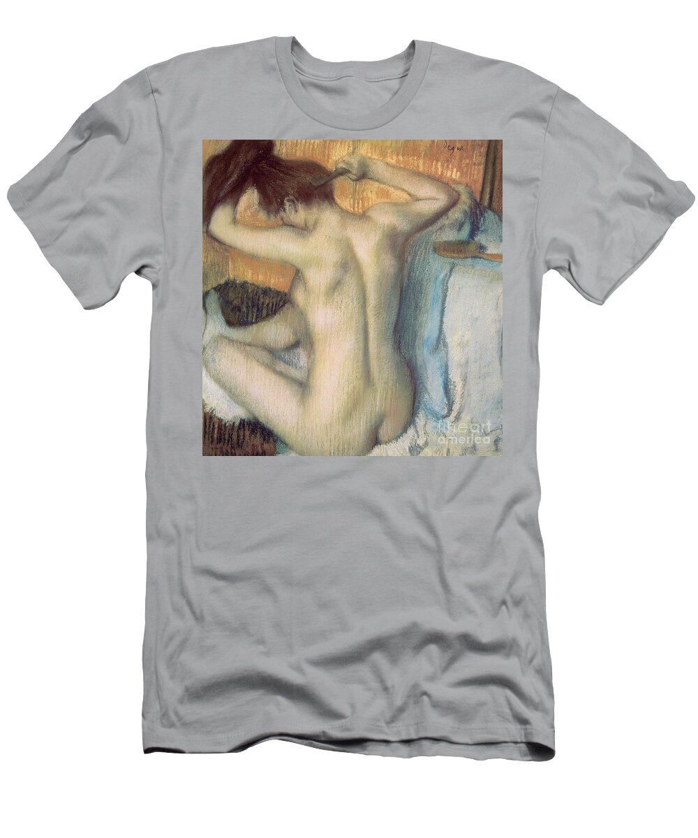 Nude T-Shirt featuring the painting Woman combing her hair by Edgar Degas