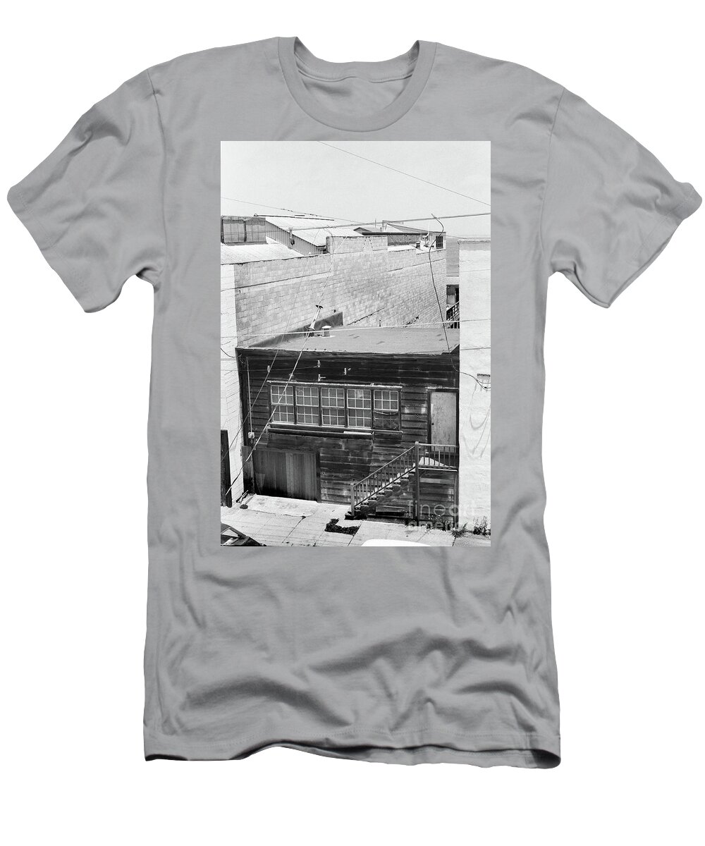 Pacific Biological Laboratories T-Shirt featuring the photograph 800 Cannery Row Pacific Biological Laboratories of Ed Ricketts 1973 by Monterey County Historical Society