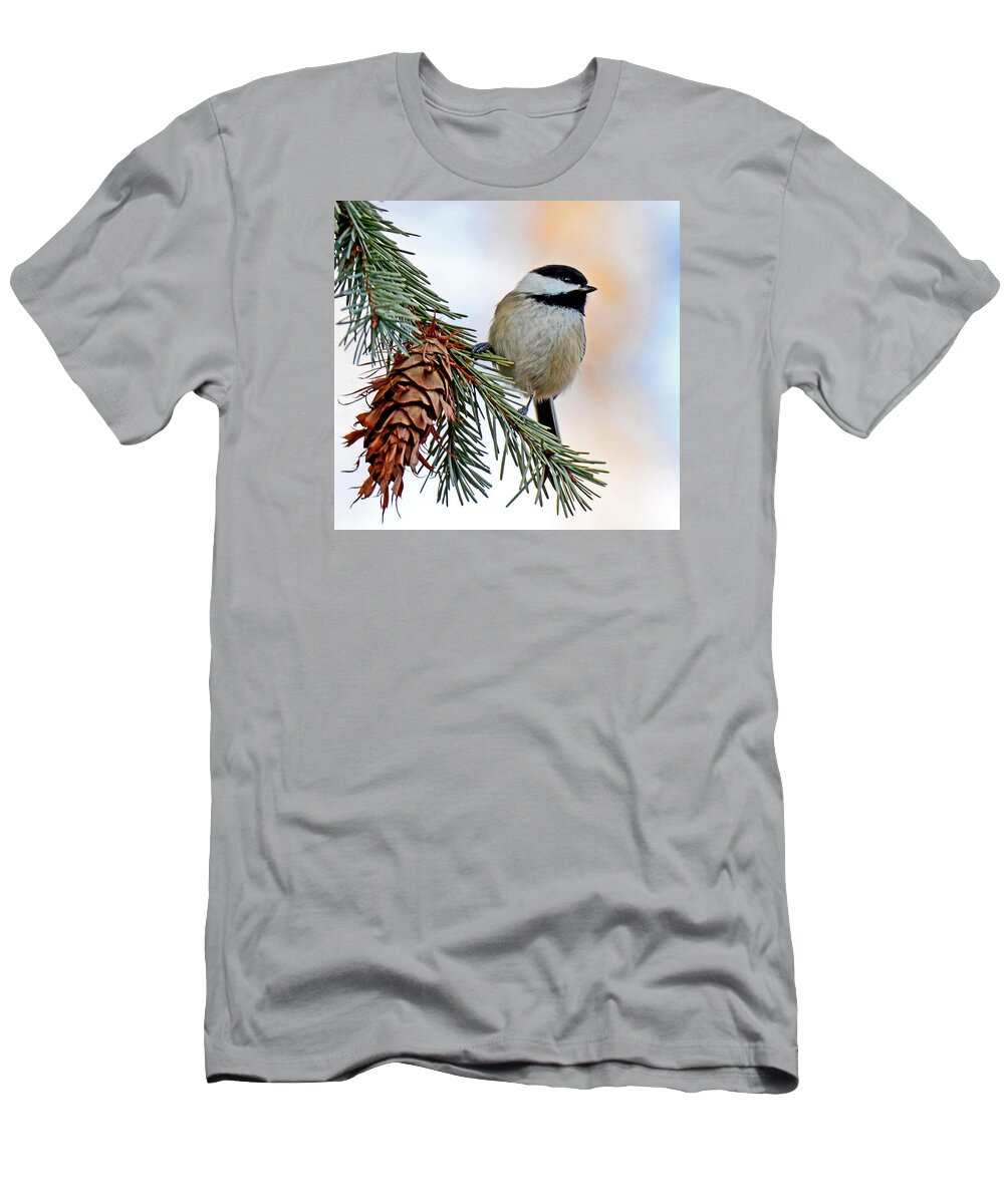 Chickadee T-Shirt featuring the photograph A Christmas Chickadee by Rodney Campbell