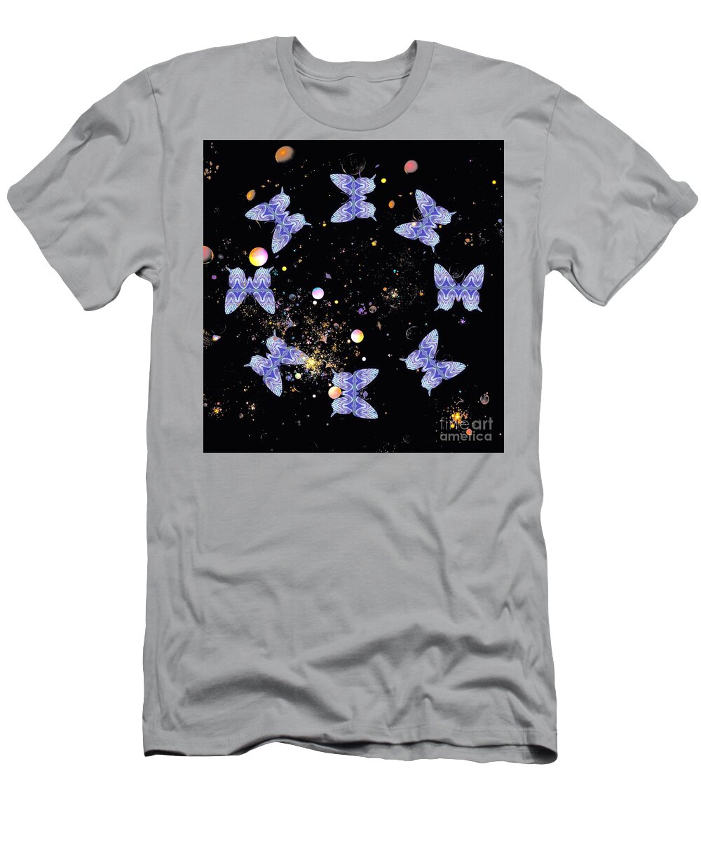 Butterflies T-Shirt featuring the digital art A Circle of Life Purple on Black by Rachel Hannah