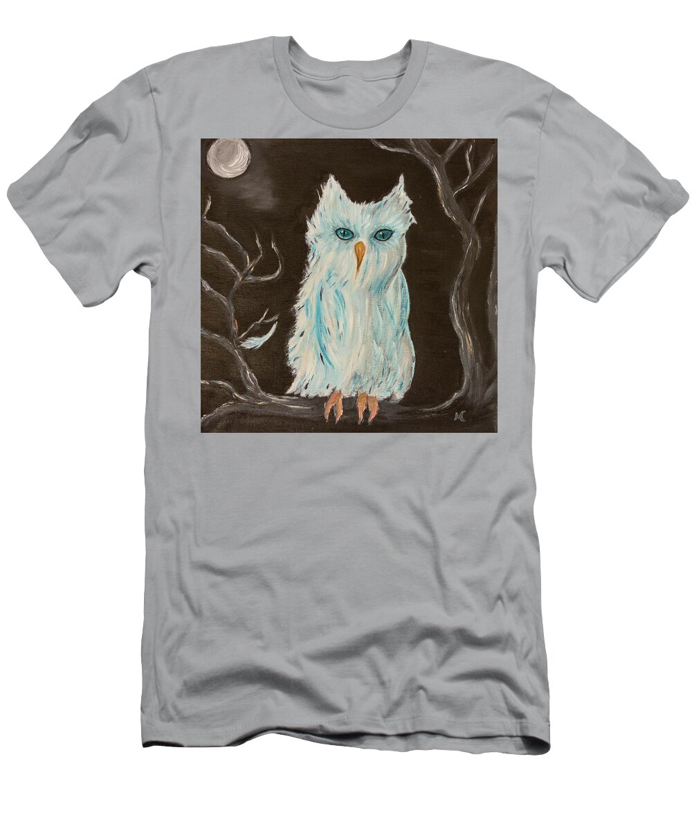 Owl T-Shirt featuring the painting Quiet Night by Neslihan Ergul Colley