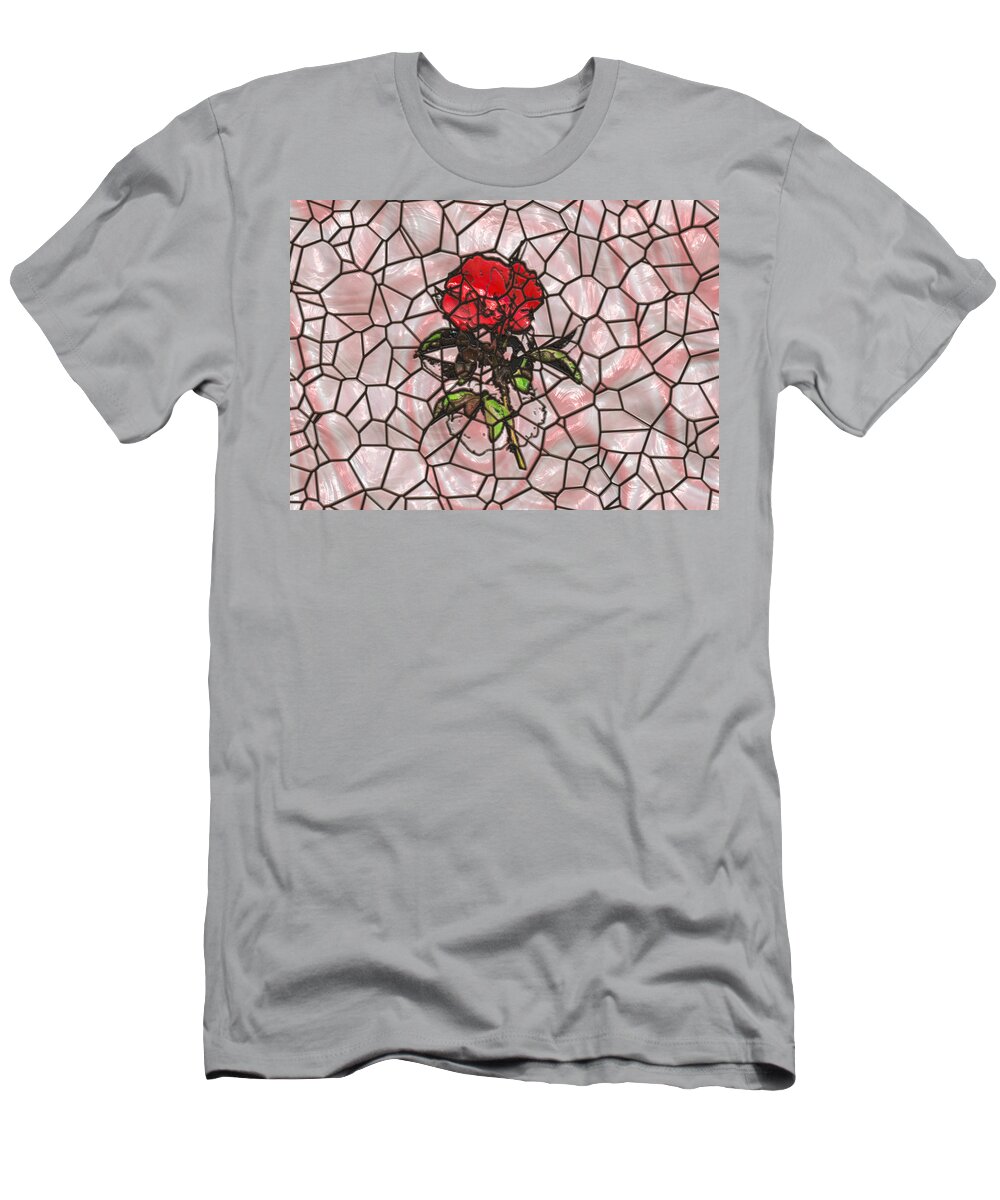 Flower T-Shirt featuring the photograph A Rose on Stained Glass by John M Bailey