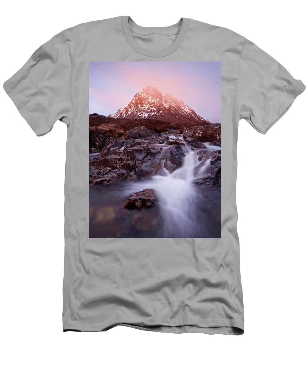 Glencoe T-Shirt featuring the photograph A Spring Sunrise in Glencoe by Stephen Taylor