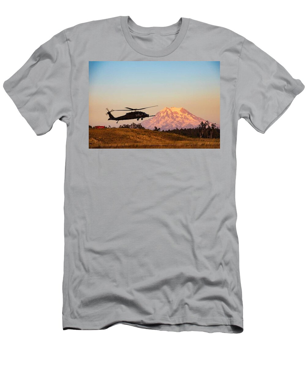 Military T-Shirt featuring the painting A U.S. Army MH-60 Black Hawk, by Celestial Images